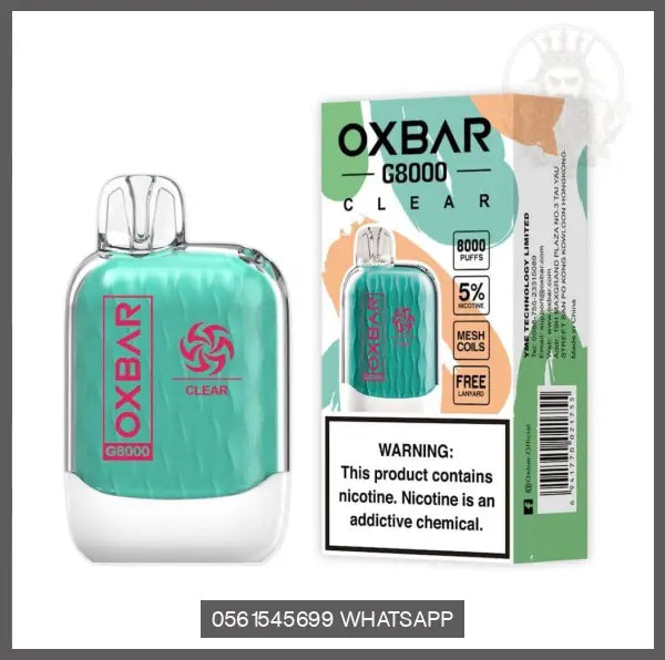 Oxbar G8000 Disposable Vape 50Mg Clear Disposable